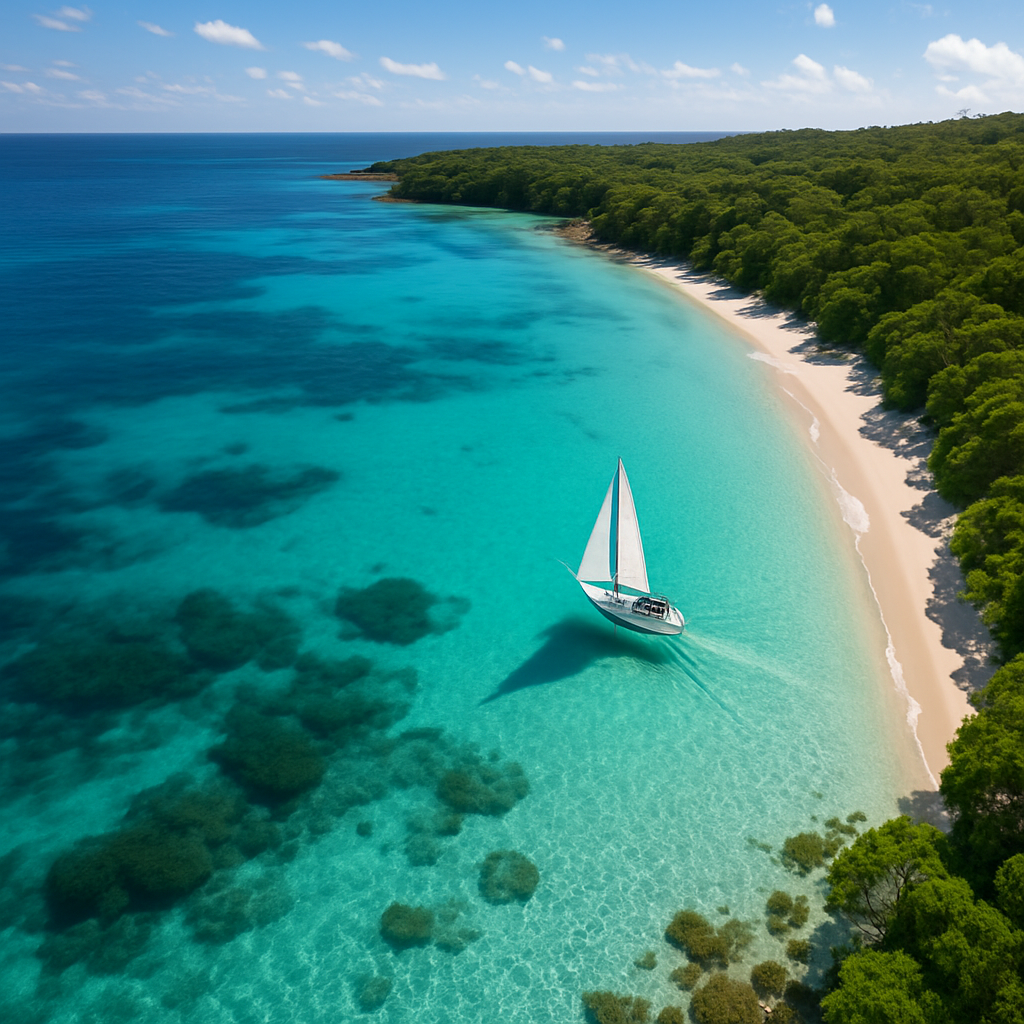 Coastline with sailboat