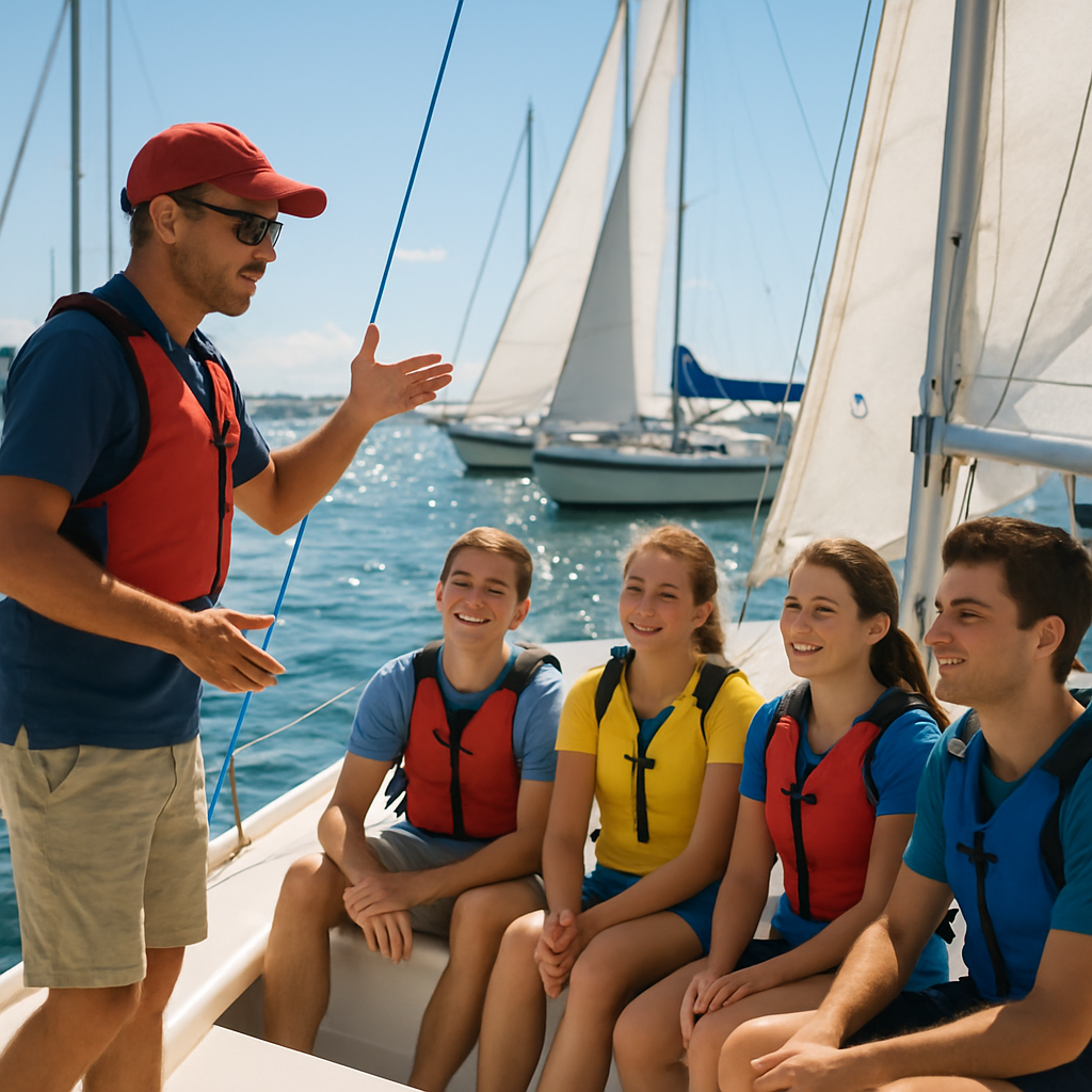 An instructor teaching sailing techniques to students